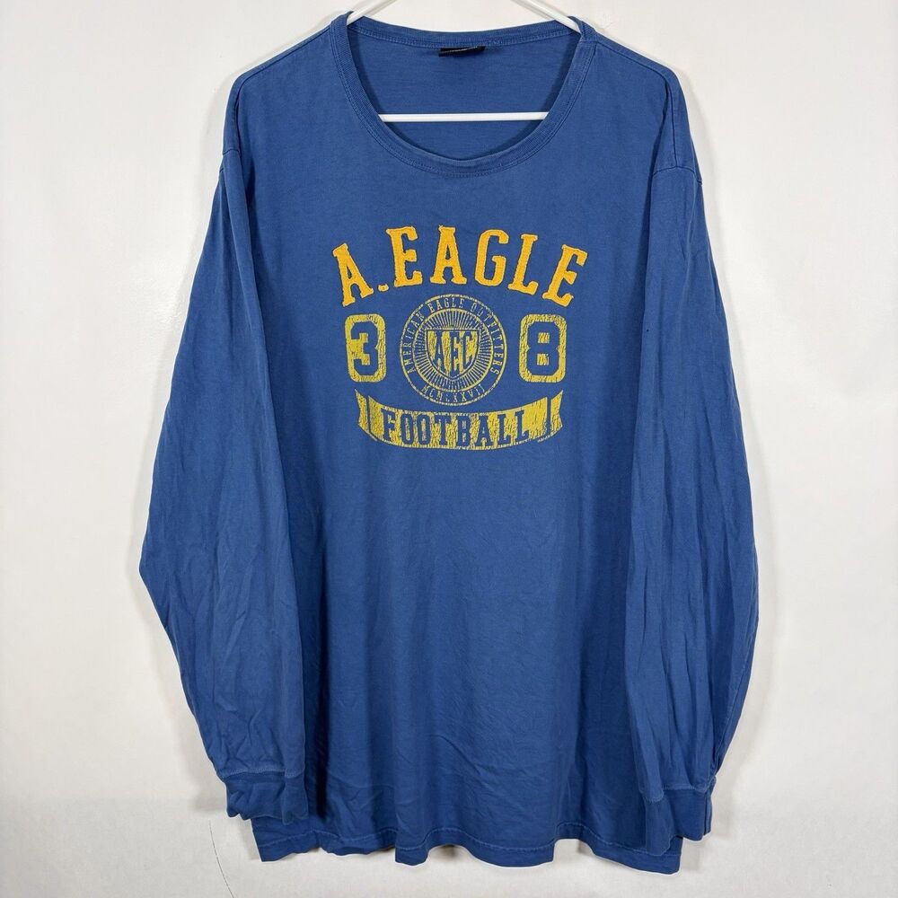 American Eagle Football Long Sleeve T Shirt Mens XXL 2XL Blue Yellow Vintage Y2K